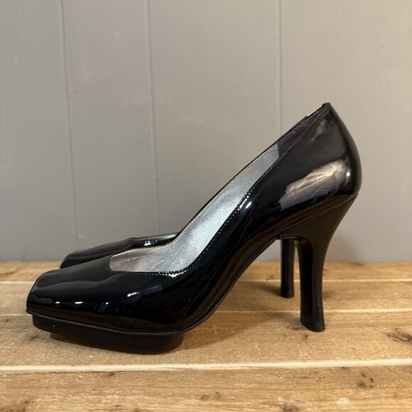 Via Spiga Black Patent Leather Peep Toe High Heels Sz 8 - Picture 4 of 7